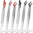 thumbnail image 1 of 6Pieces Stainless Steel Tweezers with Rubber Tips,PVC Coated Flat Tip Tweezers Bent & Small Elbow Tweezers Tool Set, 1 of 6