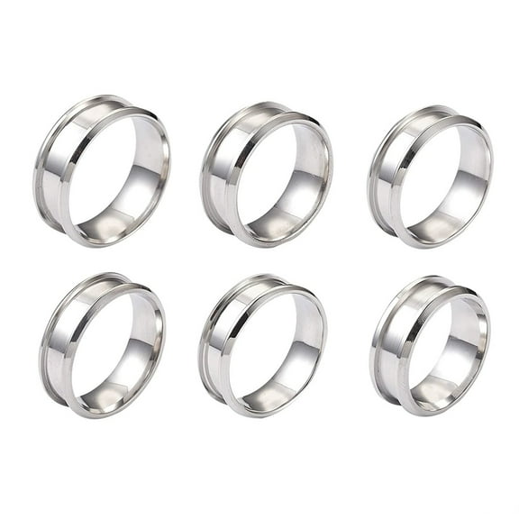 6Pieces for Inlay Jewelry Making Grooved Finger Rings Stainless Steel Rings
