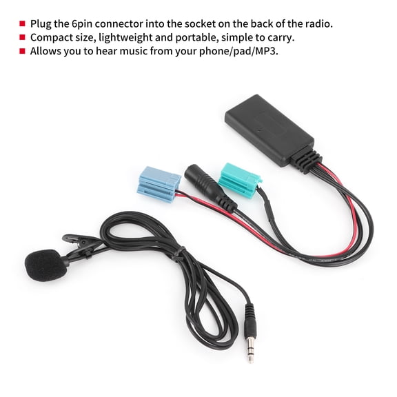 6Pin <span Style="background:red"></span> Adapter For Car Stereo, 5.0 Audio Receiver W/Mic, Stream Music From Phone/MP3