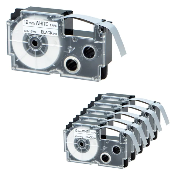 6Pk 12Mm Black Ink White Tape Ez Label Cartridge For Casio Kl60 Xr-12We Xr12We