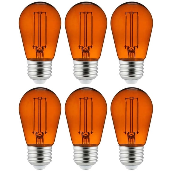 6Pk - 2 watts Orange LED Filament S14 Sign Clear Dimmable Light Bulb