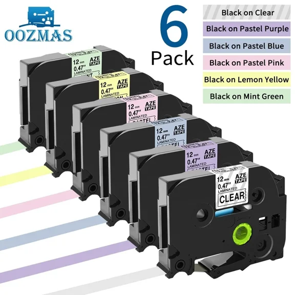 6Pk Compatible Brother P-Touch Tze-231 Tze-131 Tz 12Mm Label Tape Pt-D210 1/2"