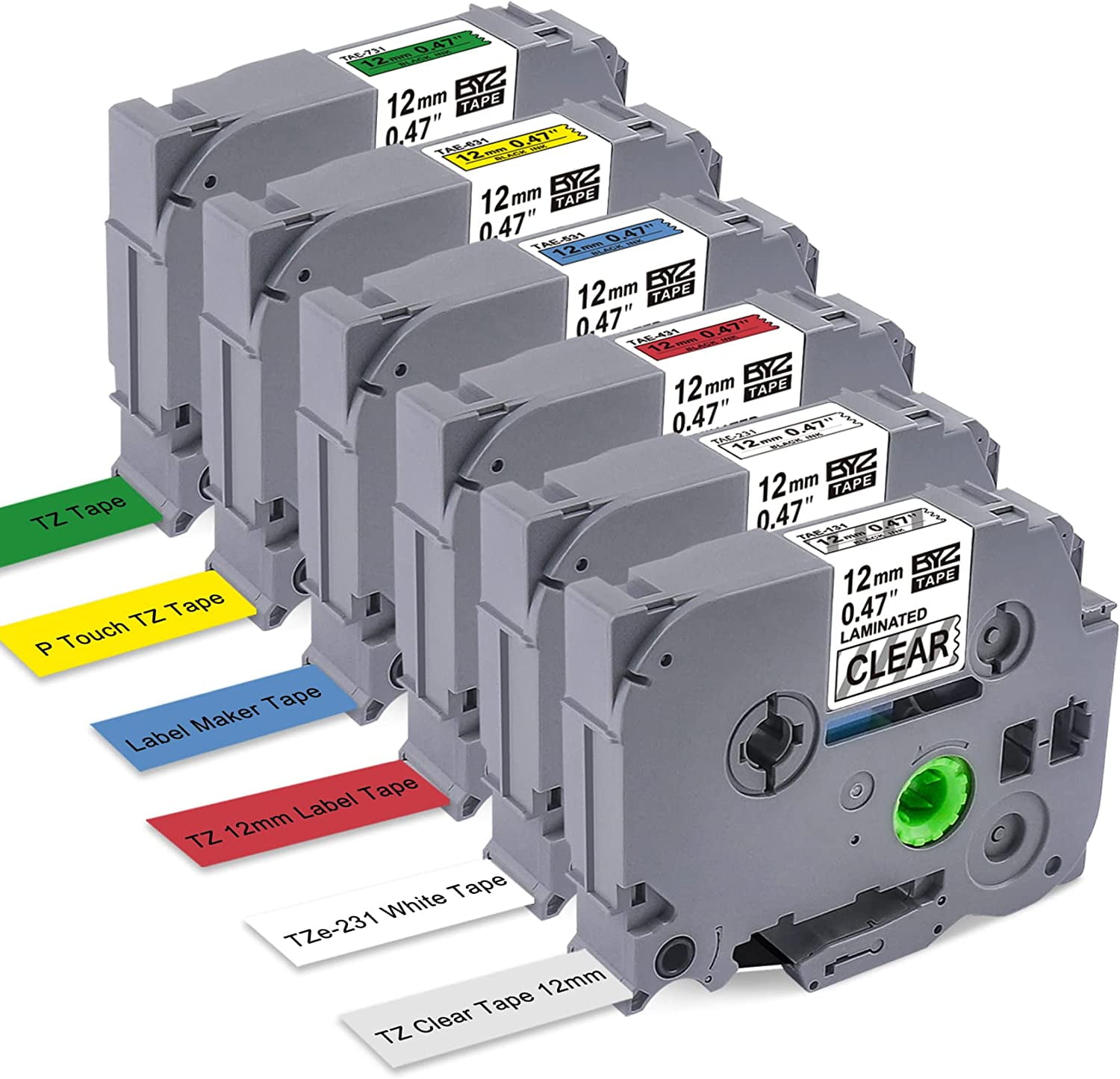 6Pk PTD210 Refills TZ Color Tape 12mm 0.47 Compatible for Brother P