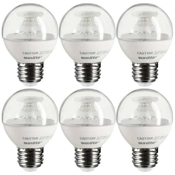 Sunlite G16 LED Dimmable Vanity Globe Light Bulbs, 5W (40W Equiv.), 350 Lumens, E26 Base, 3000K Warm White, Clear, 6-Pack
