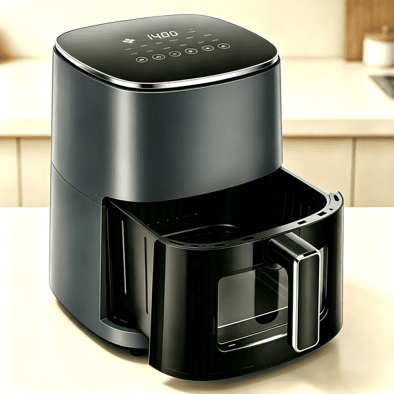 6QT Compact Air Fryer with Window, 12-in-1 Multi‑Function Oilless Fryer with Digital Touchscreen for Home Cooking, Family Size, Nonstick & Dishwasher Safe Basket, Gray