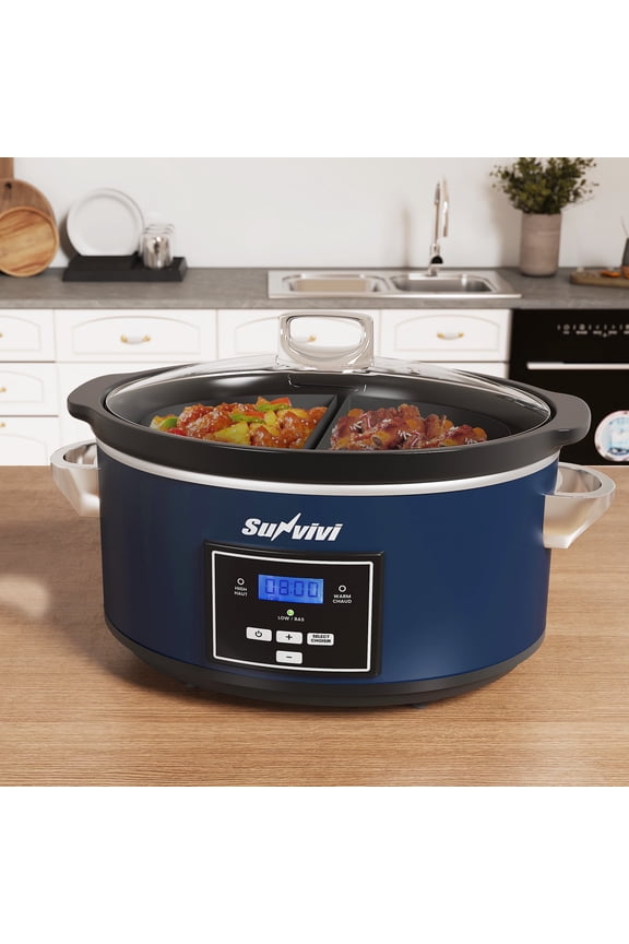 Programmable Slow Cooker with 2-in-1 Silicone Liners - Digital Timer - 7QT, Blue