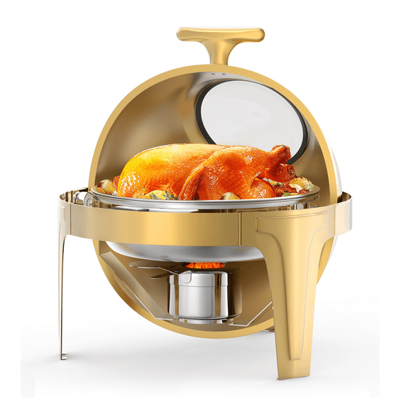 6QT Roll Top Chafing Dish Buffet Set, Round Stainless Steel Buffet Servers and Warmers, Catering Food Warmers with Glass Window for Catering, Parties, Wedding