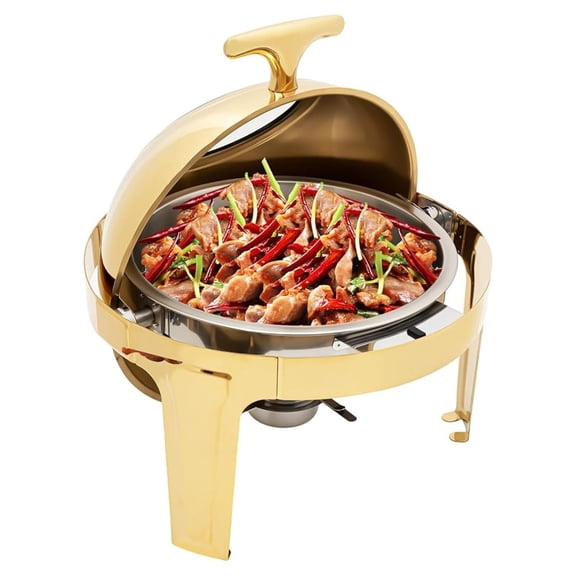 6QT Round Chafing Dish Buffet Set Stainless Steel Buffet Food Warmer with Thick Frame for Catering Events Parties Weddings Dinners ()