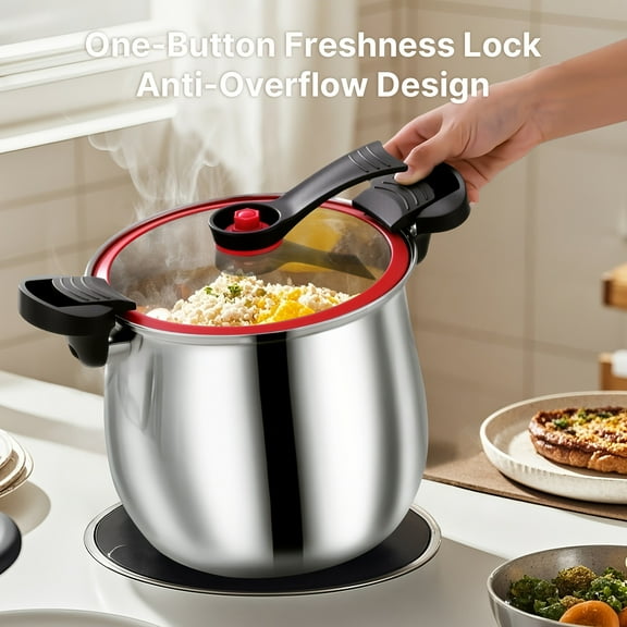 6QT Stainless Steel Stock Pot with Lid - Induction Ready Non-Stick Soup Pot for All Stovetops (Ceramic/Glass/Halogen)