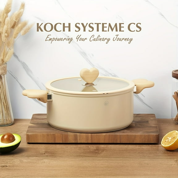 6QT Stock Pot With Lid, 6 Quart Nonstick Pot For Home Kitchen, Nonstick Soup Pots With Cool-Touch Heart-Shaped Handles, Stylish Cooking Pots With Lid, Compatible Induction, Easy To Clean