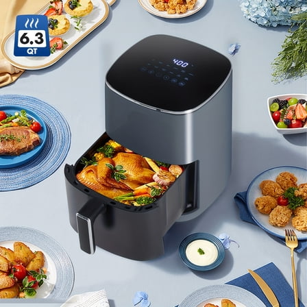 6 Qt Air Fryer Oven - 12-in-1 Digital Display, Compact Space-Saving, Easy View Window, Nonstick Dishwasher-Safe Basket, Temperature & Time Control