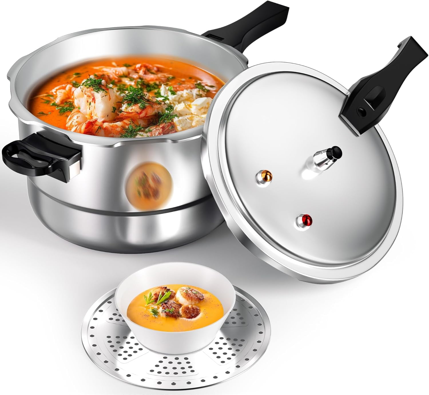 6 Quart Silver Aluminum Pressure Cooker with Safety Features