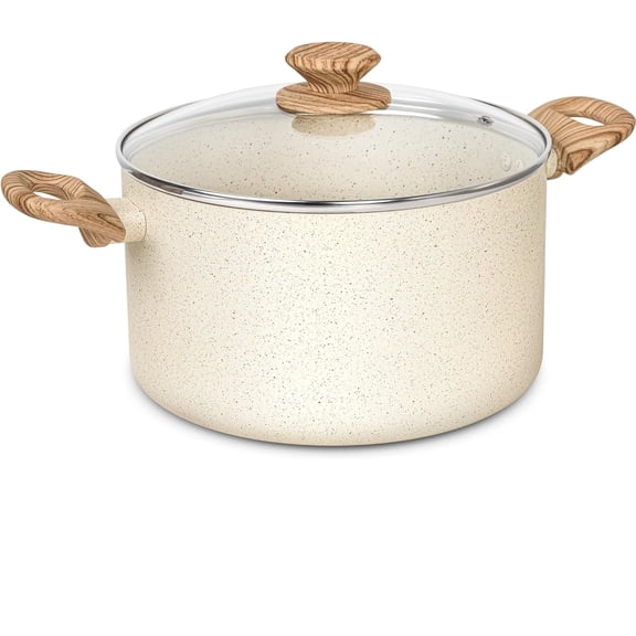 6Qt Nonstick Stock Pot with Lid, White
