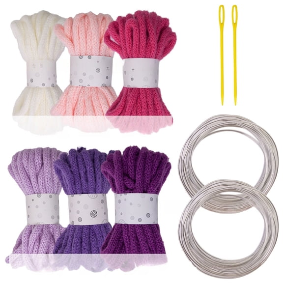 6Rolls Braided Polyester Rope 7mmX5Meters Hollowed Braided Cord with Needle and Fixed Wire for Art Craft and Decoration