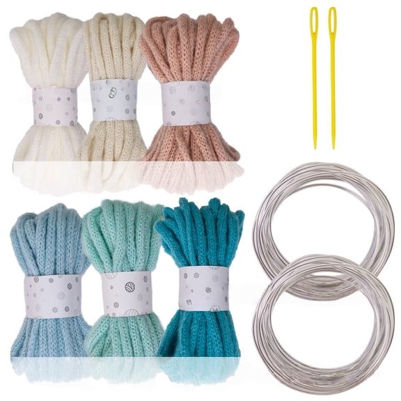 6Rolls Braided Polyester Rope 7mmX5Meters Hollowed Braided Cord with Needle and Fixed Wire for Art Craft and Decoration