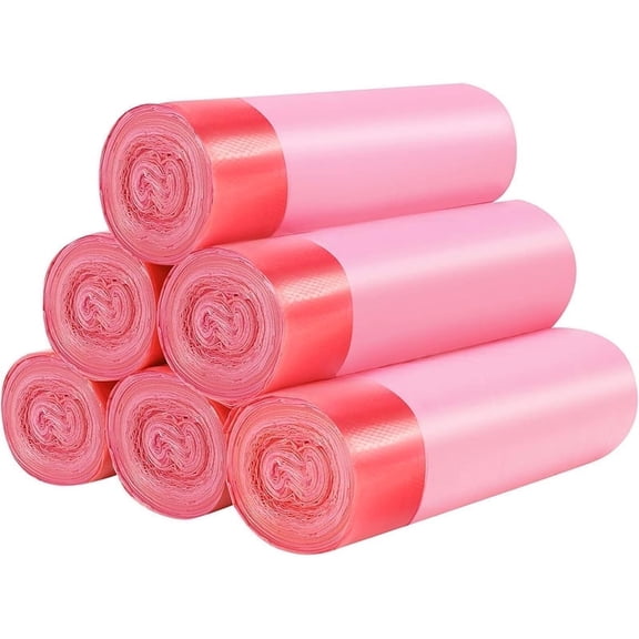 6Rolls Drawstring Small Trash Bags,4 Gallon Thicken Drawstring Small Garbage Bags for Kitchen,Bathroom,Bedroom,Home,Office Trash Cans，120 Counts (Pink)