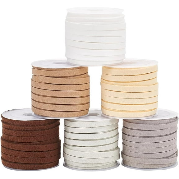 6Rolls Faux Leather Cord Suede String Flat Suede Cord Thin Leather Lace String 32yards