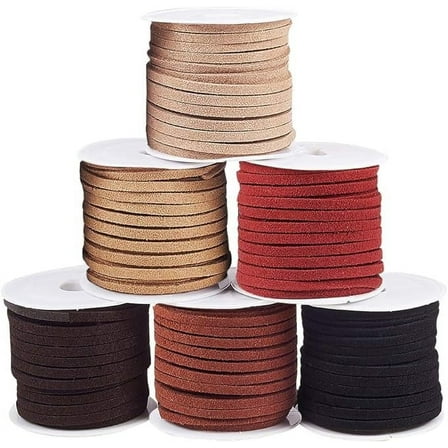 6Rolls Flat Faux Suede Leather Lace 3mm Micro-Fiber Leather String Cord Beading Thread 3x1.5mm
