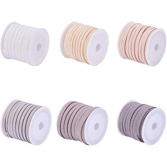 6Rolls Flat Faux Suede Leather Lace 4mm Micro-Fiber Leather String Cord ...