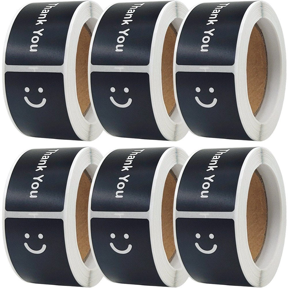 6Rolls Smile Thank You Stickers, Black Color Rectangle Gift Envelope Seals, Thank You Lables for Small Bussiness, Packaging, Online Retailers, Boutiques, Boxes