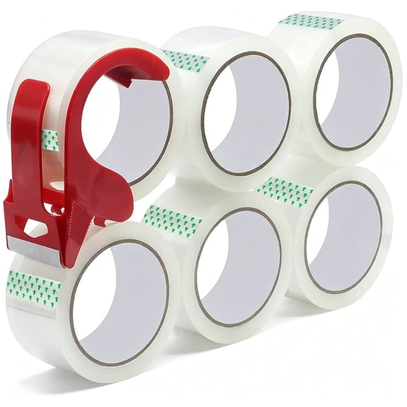 GARITIN Packing Tape, 6 Rolls Heavy Duty Clear Packaging Tape with Dispenser, Strong Shipping Moving Tape Refill for Boxes, Mailing, Storage and Package Sealing