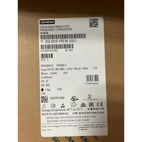 6SL3210-1PE16-1UL1 New Siemens Frequency Converter 6SL3210-1PE16-1UL1 IPCS