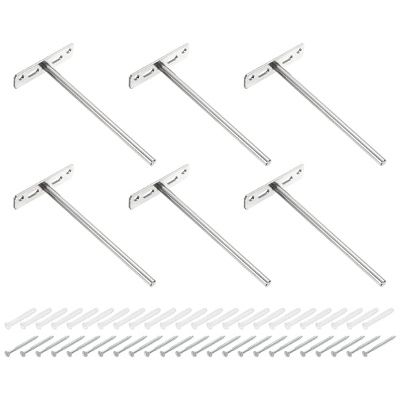 6Set Floating Shelf Brackets, 8" 4 Holes Iron Hidden Shelf Supports, Silver