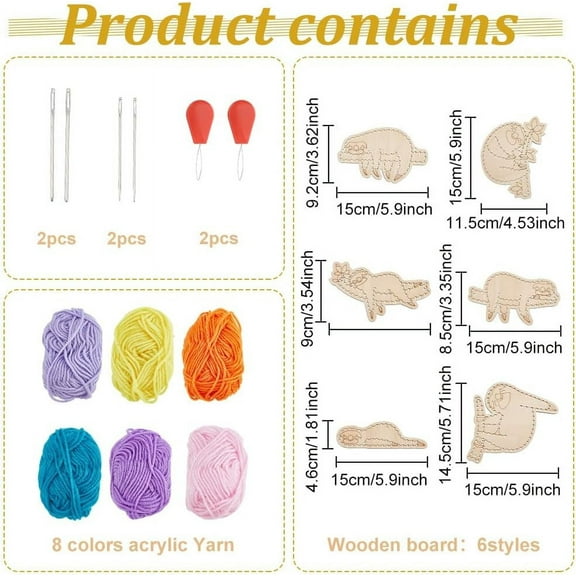 6Set Wooden Threading Decoration Kits Sloth Shaped with Detailed Instructions Wooden First Sewing Kit for Beginners Birthday Gift