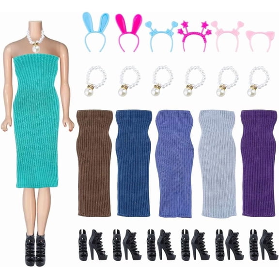 6Sets 6 Colors Polyester Doll Clothes Set Dolls Replace Sweater Accessories Mixed Color 130~137x40~48x1.5~2.5mm 1 colors/set