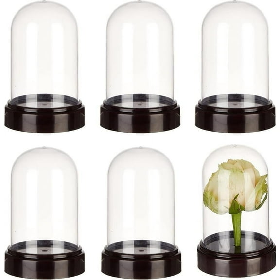 6Sets Glass Dome Cover 2.77×4.2" in Diameter Glass Display Dome Glass Cloche Dome Mini Clear Glass Display Dome with Plastic Base