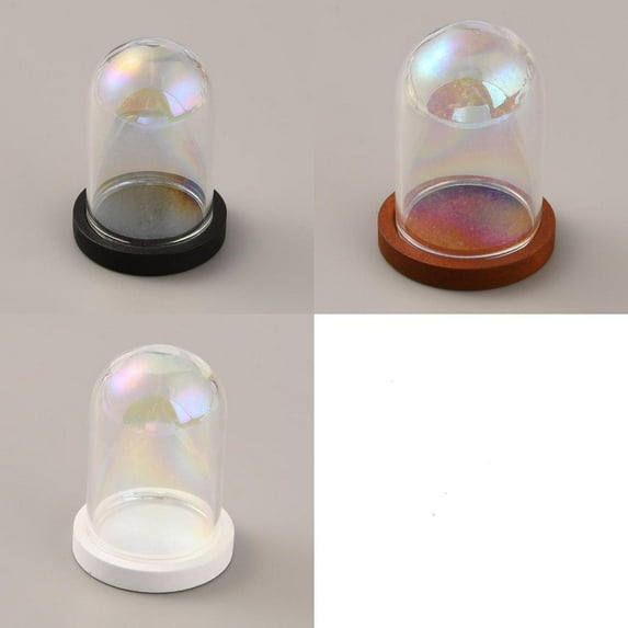 6Sets Iridescent Glass Dome Cover Decorative Display Case Cloche Bell Jar Terrarium with Wood Base for DIY Preserved Flower Gift Mixed Color 30x42mm 2 sets/color