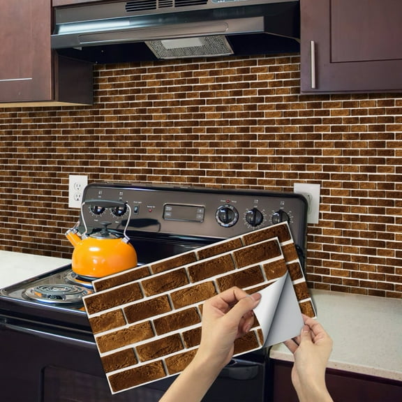 6Sheet Self Adhesive DIY Tile Stickers 11.8x5.9inch Mosaic Brown 3D Brick Peel and Stick Backsplash Wall Decals Waterproof Vinyl Wallpaper