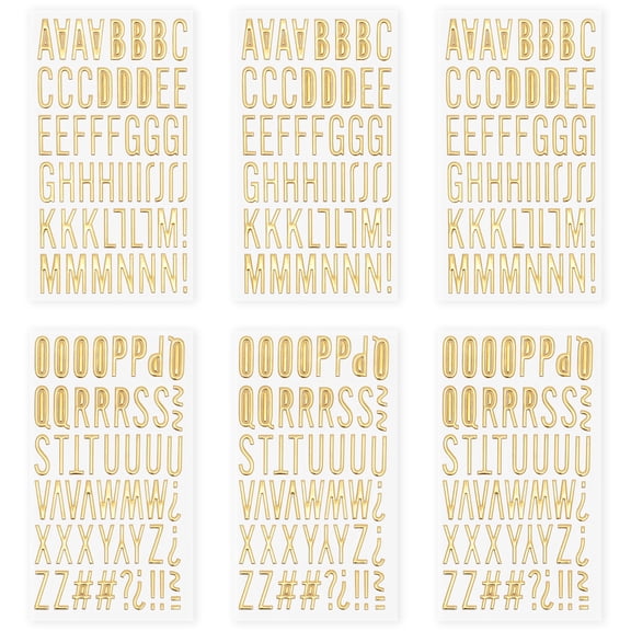 6Sheets 3D Alphabet Stickers PVC Gold Letter Sticker for Personalized Card Scrapbooking Self Adhesive for Cap Decoration