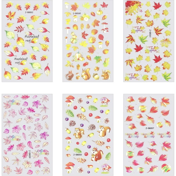 6Sheets 6Styles Maple Leaf Nail Art Stickers Decals Self Adhesive Stickers Resin Art Supplies Transparent Resin Stickers