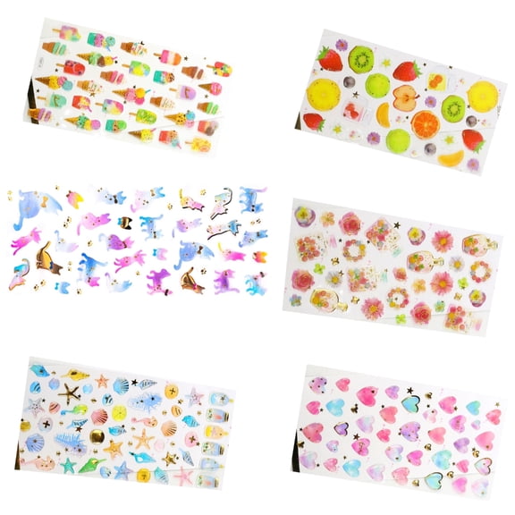 6Sheets Gold Foil Embossed Clear PVC Resin Stickers for Planner Notebook Decor