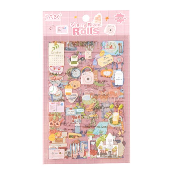 6Sheets Scrapbooking Decorative Sticker Waterproof Adhesive PET Sticker for Journal Notebooks Phone Case Laptop Luggage