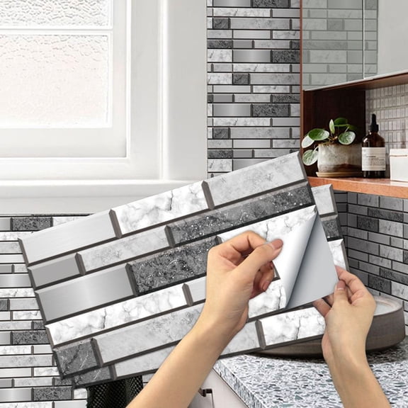 6Sheets Self Adhesive Tiles Stickers Gray Marbling Wall Decals 11.8x5.9inch Waterproof Vinyl Peel and Stick Backsplash Mosaic Brick Wallpaper