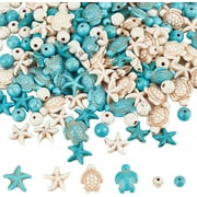 WEIYAN KJ 6Strands Turtle Beads Charms Starfish White Blue Beads Bulk Synthetic Turquoise 8mm Round Bead Summer Ocean Sea Animal Beads for Jewelry Making