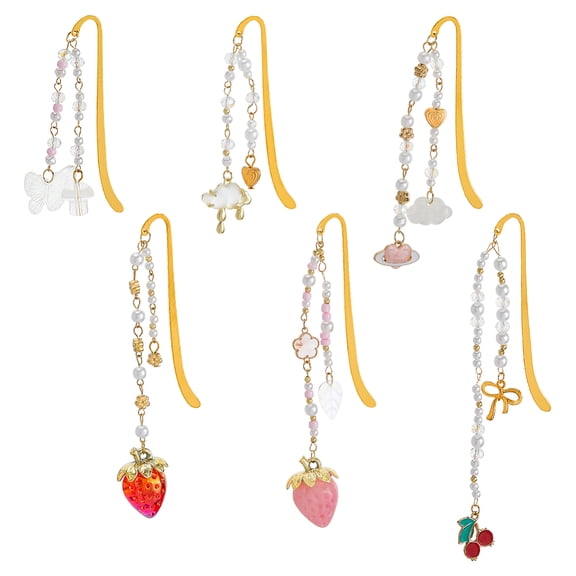 6Styles Beaded Bookmark DIY Charm Bookmark Shell Beads Beadable Bookmarks for Butterfly Hook Bookmark Craft Strawberry Bookmarks Pendant