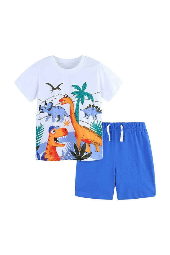 6T 7T Toddler Easter Outfit Boy Boys Size 7 Clothes Kids Toddler Boy Clothes Outfits Dinosaur Print Tee Casual Shorts 2 Pieces Summer Shorts Set cotton Blue