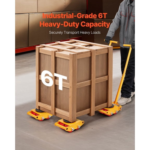 6T Capacity Machinery Mover Skate with 360-Degree Swivel Casters and Steering Handle, 13228 lbs