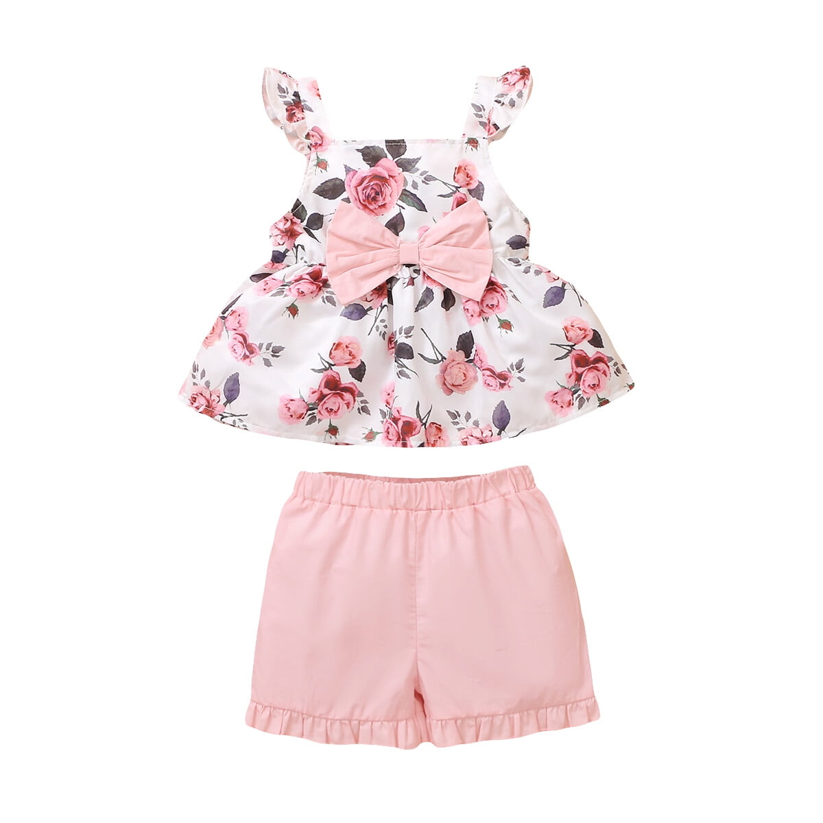 6T Kids Girl Clothes Little Girl Shorts Outfits Ruffle Strap Floral ...