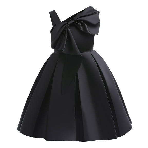 6T Kids Girls Clothes Little Girls Princess Dress Solid Color Dress 6-7 Years Girls Party Dress Black