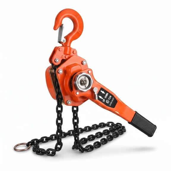 6T Lever Chain Hoist 13200 LB, 10ft Manual Chain Fall with G80 Galvanized Load Chain, Double-Pawl Brake, 360 Swivel Hook - Orange Finish for Heavy Duty Construction