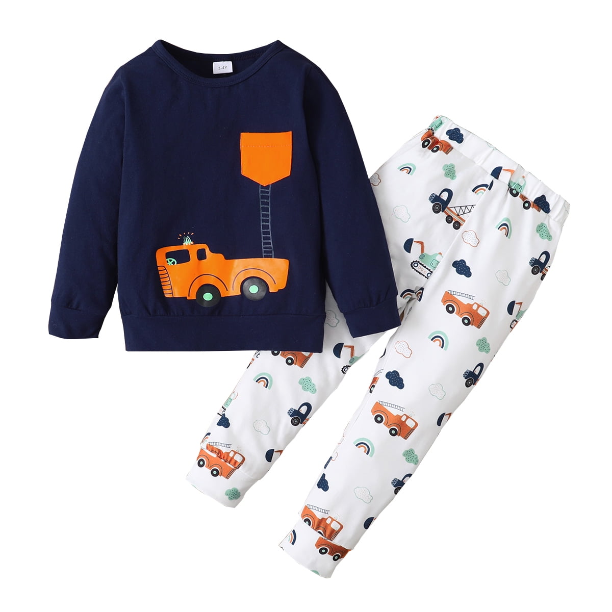 6T Little Boys Clothes 56Y Outfits Baby Boys Cartoon Excavator Print