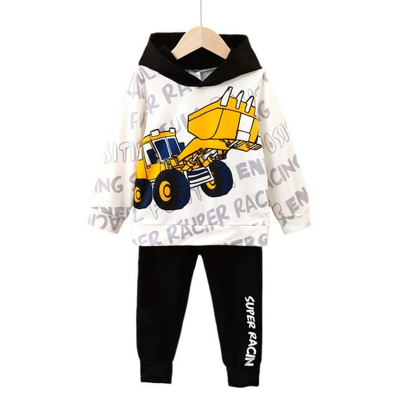 6T Little Boys Clothes Little Boys 2PCS Hoodie Outfits Set Letter Print 6T Boys Long Sleeve Top Pants Set White