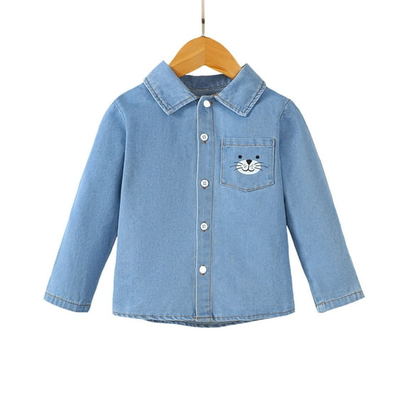 6T Little Girls Clothes 6 Years Girls Long Sleeve Shirt Tops Solid Color Little Girls Denim Shirt Tops Blue