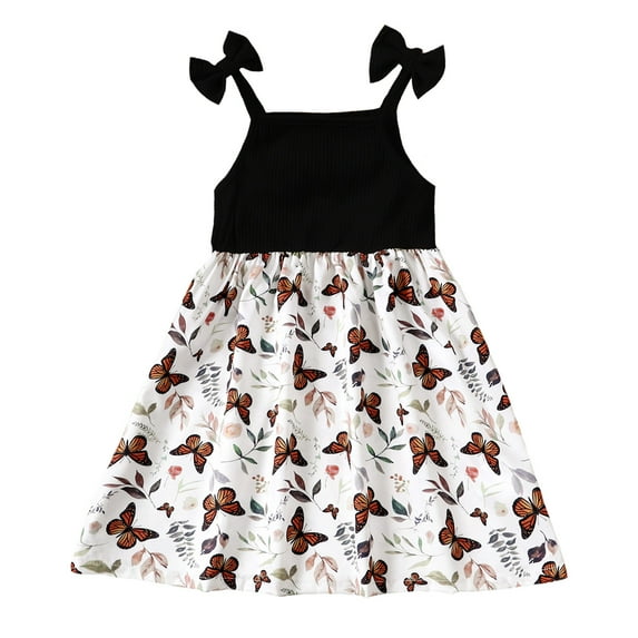 6T Little Girls Dress 6T Girls Sleeveless Dress Butterfly Print Little Girls Suspender Dress Black Dress