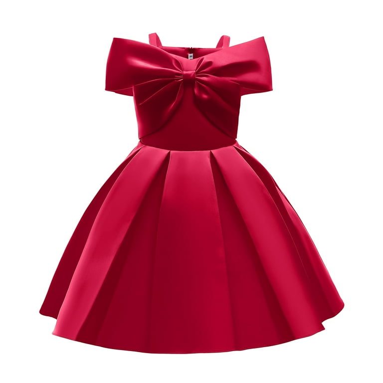 Mioglrie 6T Little Girls Dress Princess Dress Party Dress 7 Years Little Girls Birthday Dress Wedding Party Dress Formal Off The Shoulder Solid Color