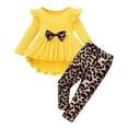 thumbnail image 1 of 6T Pink Girls Outfit Sweatpants Set Kid Girl Clothes Ruffle Sleeve Top Leopard Print Pants 3-7 Years Fall Outfit Set, 1 of 3
